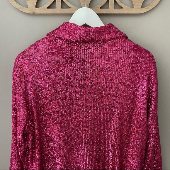 Rachel Zoe Sequin Button Up Top Pink Sz Small - Picture 7 of 8